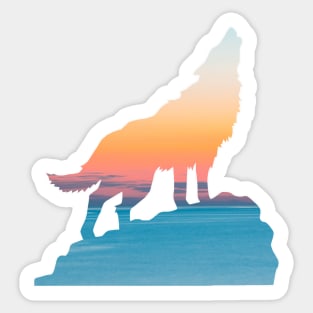 Sunset howling wolf Sticker